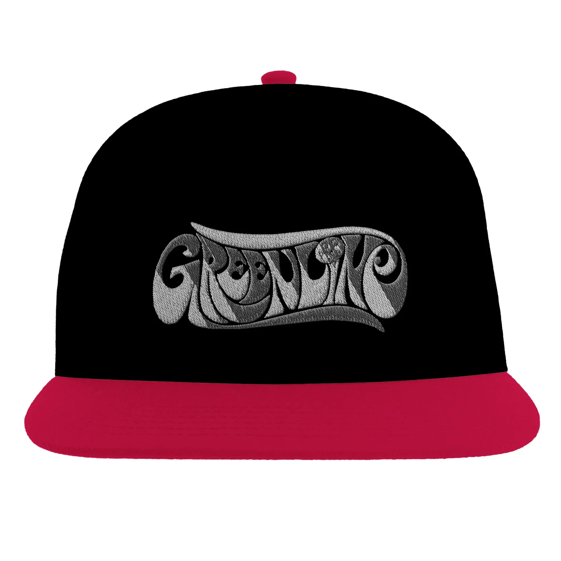 Greenline Embroidered Flat Peak Snapback (Black And Classic Red)